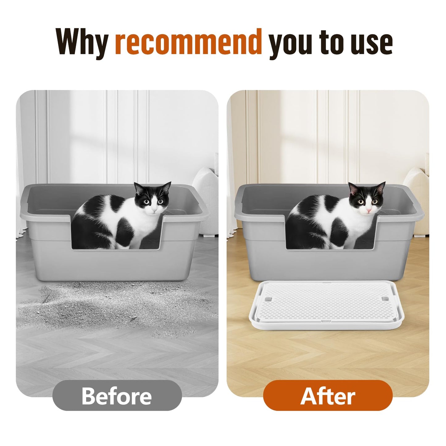 Bartuke Large Cat Litter Box Step Mat, 16.5"x11.2" Cat Ramp Stairs, Cat Litter Catcher for Self-Cleaning Litter Box, Cats Pedal Step Stool Ideal for Kitten & Older Cats (White)