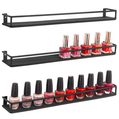 MyGift 16 Inch Wall Mounted Black Metal Nail Polish and Essential Oil Display Shelves, Kitchen Hanging Racks for Seasoning Shakers or Spice Jars, Set of 5
