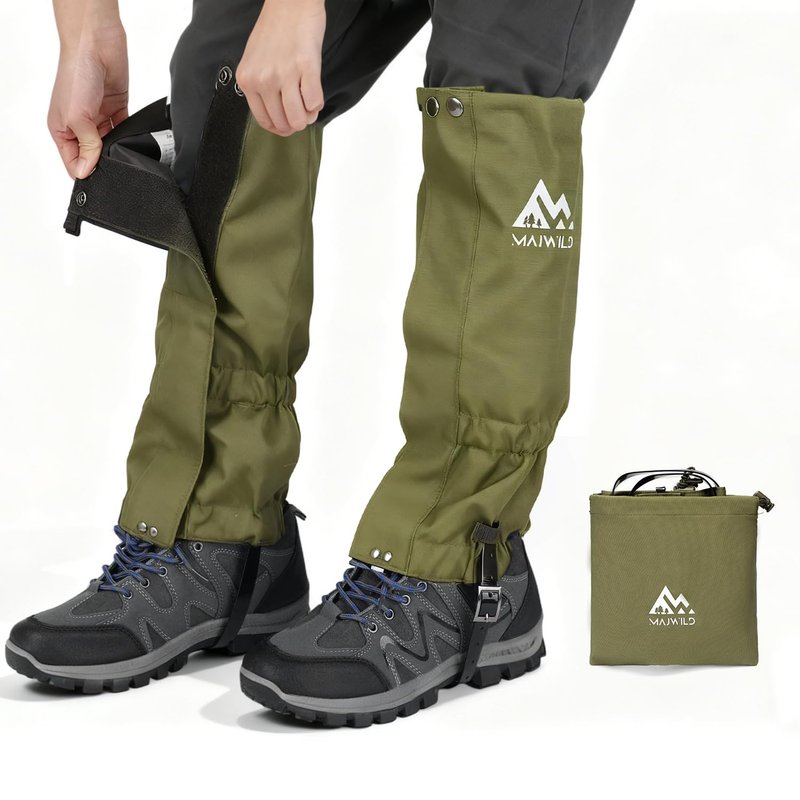 MAJWILD Adjustable Leg Gaiters, Waterproof Snow Boot Gaiters for Men Women with Hiking, Walking, Hunting, Snowshoeing, Climbing (Olive Green, X-Large)