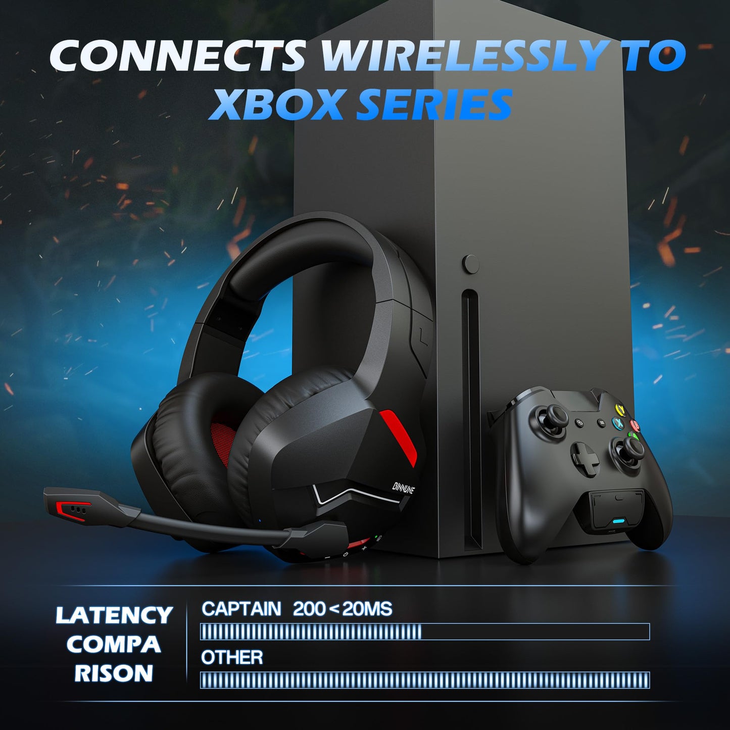 BINNUNE Xbox Wireless Gaming Headset for Xbox Series X/S, Xbox One,120H Ultra-Long Battery, Bluetooth 5.3 Gaming Headphones with Noise-Canceling Mic, Comfortable Over-Ear Headphones
