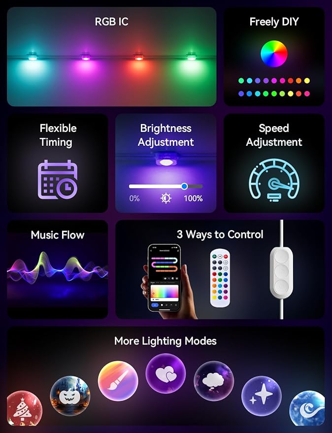 100FT Permanent Outdoor Lights for House -Eaves Lights with 50 IC+RGBCW LED IP67 Waterproof, Smart Outside LED Christmas Light with App/Remote, Eternity Lighting for Holiday/Daily