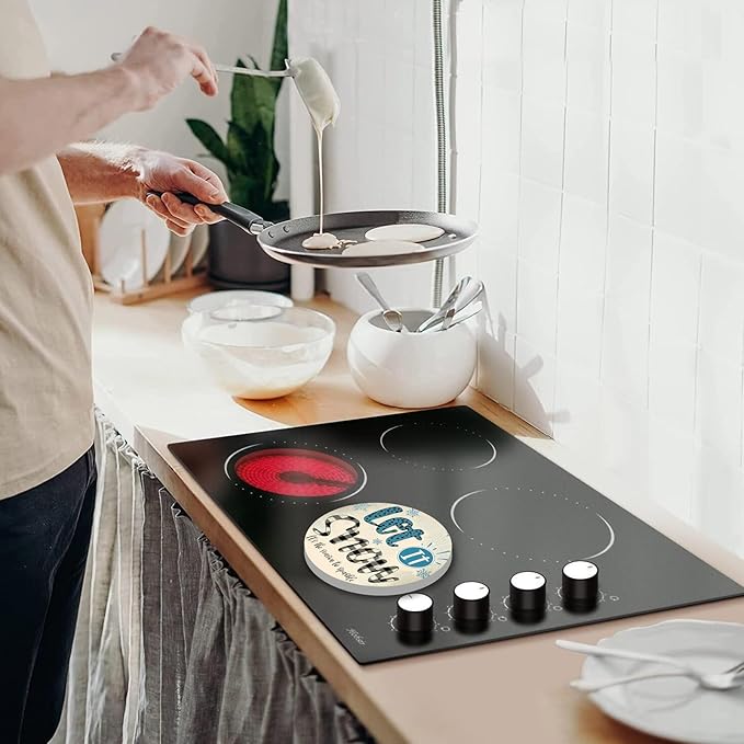 Blue Cold Winter Stove Burner Covers, Christmas Decor Gas Stove Burner Covers 8 ＆10 Inches Stove Top Covers Electric Stove 4 Pcs Metal Stove Cover Gas Stove Top Covers, Cooktop Decorative