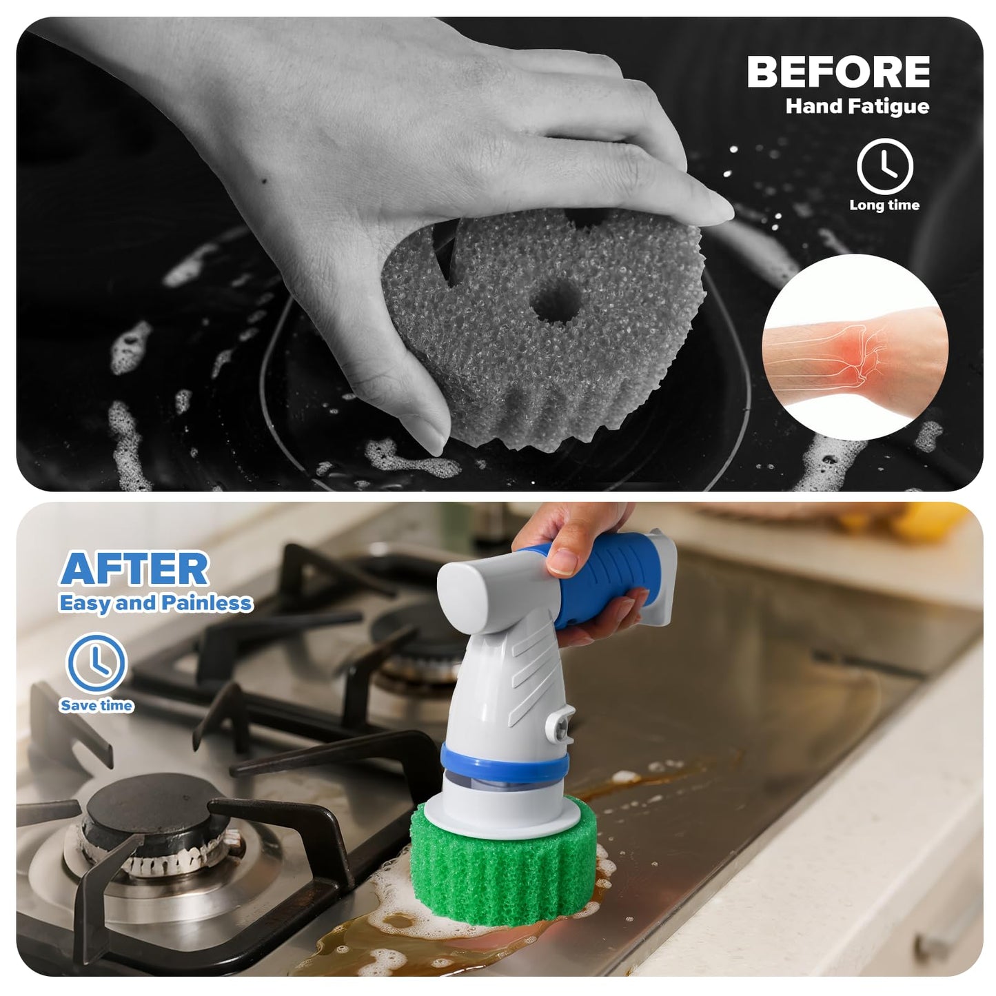 Electric Spin Handle for Scrub Daddy/Mommy Sponges with 6 Replacement Brush Heads, Power Scrubber Electric Cleaning Wand Brush for Sink/Window/Tub/Tile/Floor,Waterproof, Cordless and Rechargeable