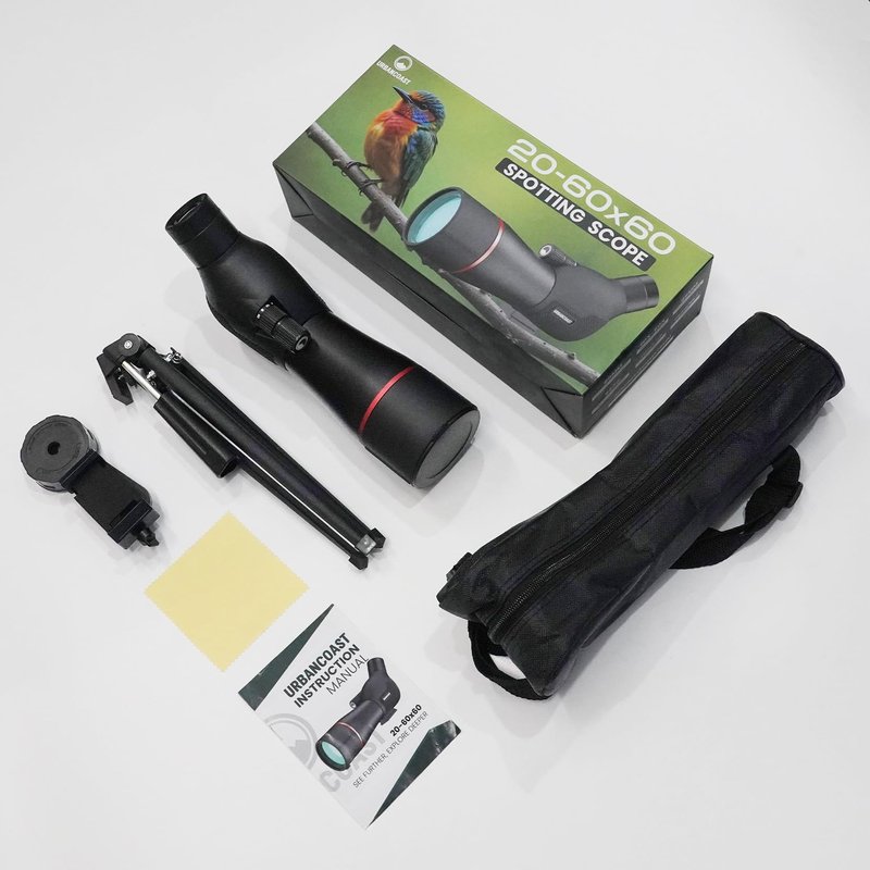 Urbancoast Spotting Scope 20-60x60mm - Waterproof IPX7 Spotter Scope with Phone Adapter and Tripod, Portable for Bird Watching Wildlife observing and Hiking, Black