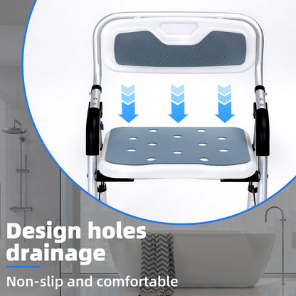 Fasjloctavty Shower Chair for Inside Shower,Foldable Shower Chair for Elderly and Disabled, Adjustable Height Chairs with Padded Arms and Back for Bathroom,Compact and Comfortable，Regular Standard
