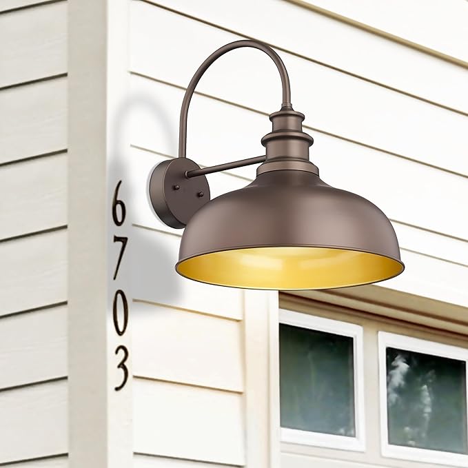 Bestshared 16 Inch Vintage Industrial Gooseneck Barn Light Farmhouse Outdoor Wall Sconce - Farmhouse Exterior Wall Mount Lighting Fixture for Garage, Patio, Porch,Front Door(Orb+Gold, 16"-2pack)