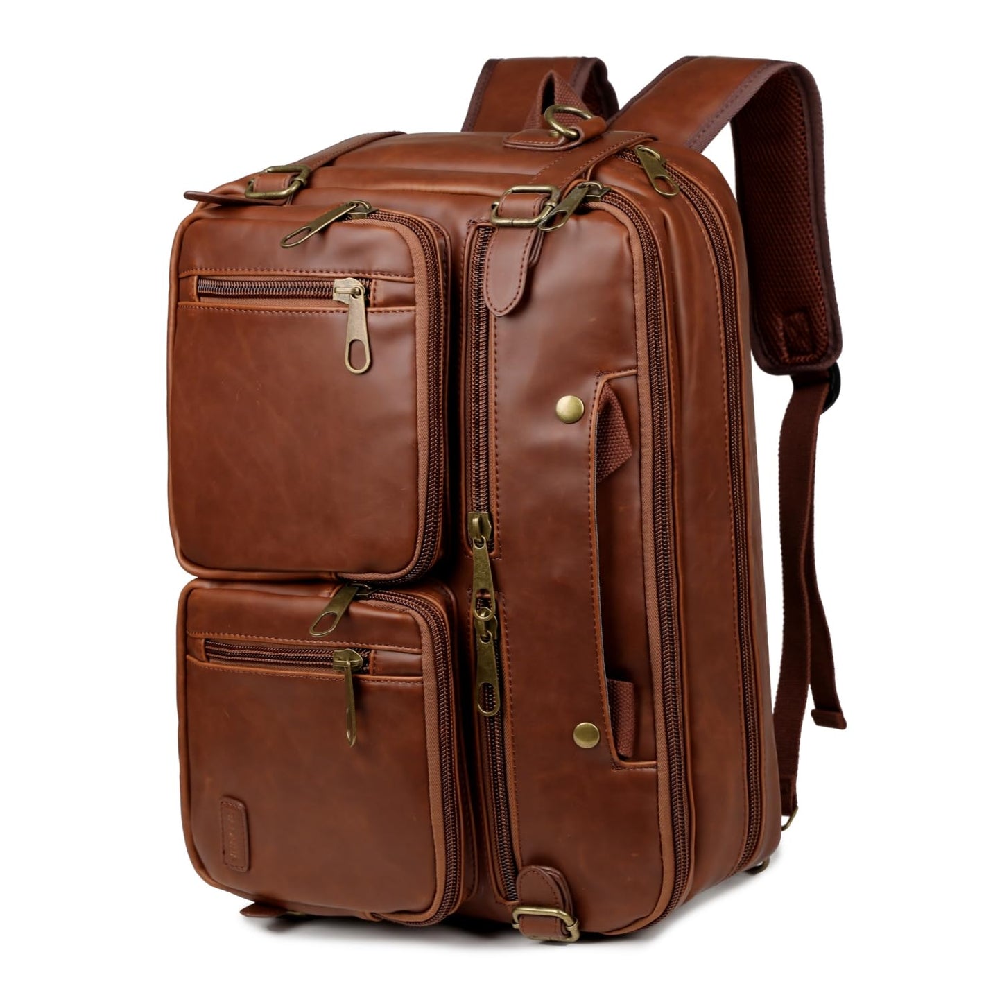 Baosha Leather Laptop Briefcase Backpack Hybrid Large 17 inch Laptop bag Travel Carry on Backpack Vintage for Men HB-22 (Brown)