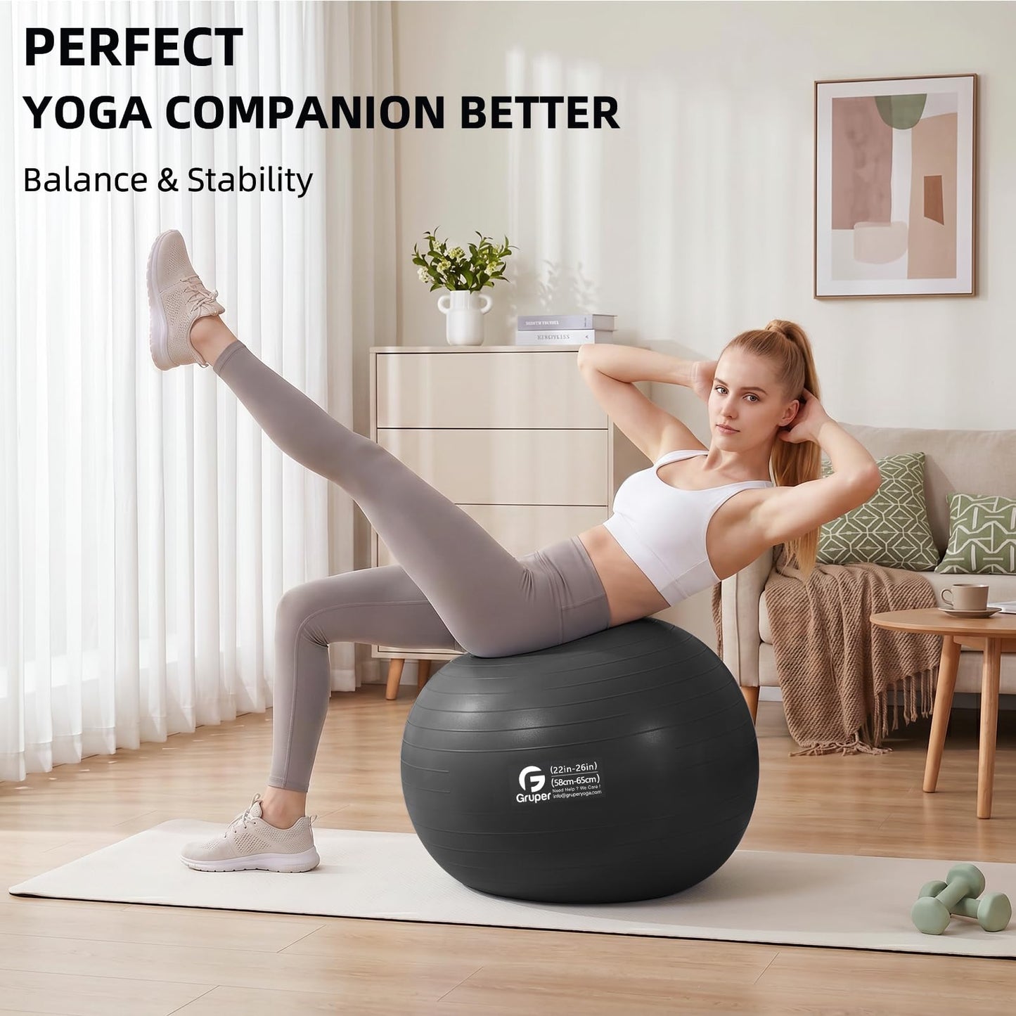 Gruper Exercise Ball, Extra Thick Yoga Ball for Working Out, Yoga & Pregnancy, 4 Sizes Anti-Burst Balance Ball with Foot Pump for Pilates, Physical Therapy & Fitness