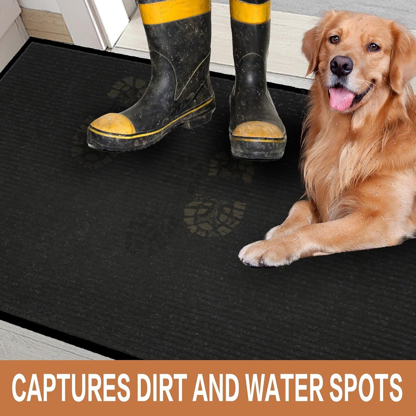 Commercial Indoor Outdoor Runner Rugs 4FTx8FT Heavy Duty Striped Brush Step Front Door Rugs Non-Slip Rubber Backing Entrance Rug Runner for Home Office Dirt Resistant and Absorbent Doormat(Black)