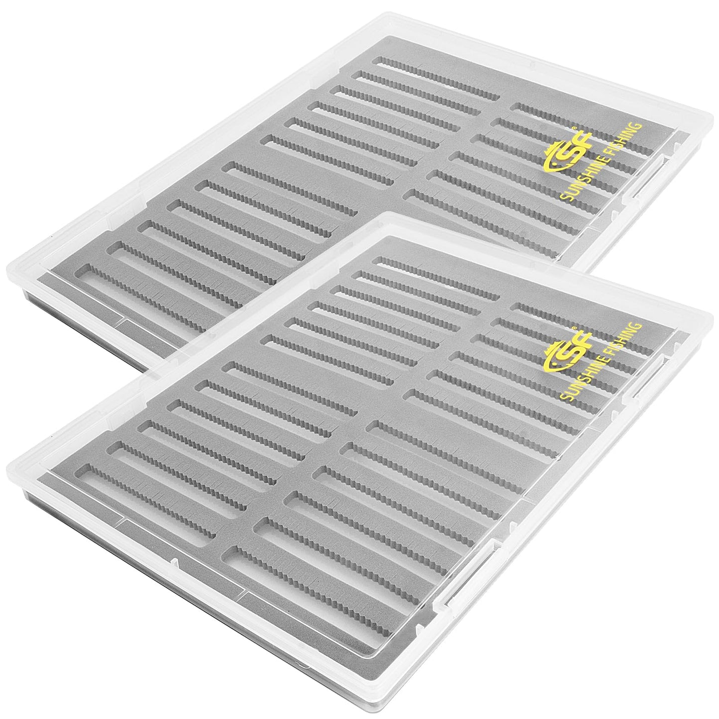 SF Collection Fly Boxes Clear Fly Fishing Box Extra Large Capacity Fishing Competition Hook Tackle Ice Fishing Jig Head Boxes, Slit Foam 2 Pack Size A4