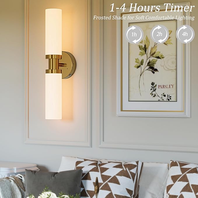 Rechargeable Battery Wall Sconce Set of Two, 8000mAh Cordless, Dimmable, Timer, Remote, Touch Control, 3000K, USB-C Charging for Living Room Gold with White Lampshade (Include 4 Special Bulbs)