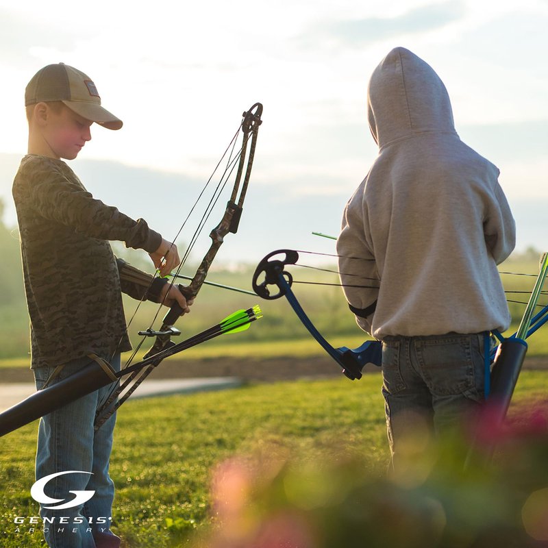 Genesis Original Compound Bow & Arrow Kit- Adjustable Riser, 15"-30" Draw Length, 10-20 lb Draw Weight, All Skill Levels, Draw Hand - Right, Red