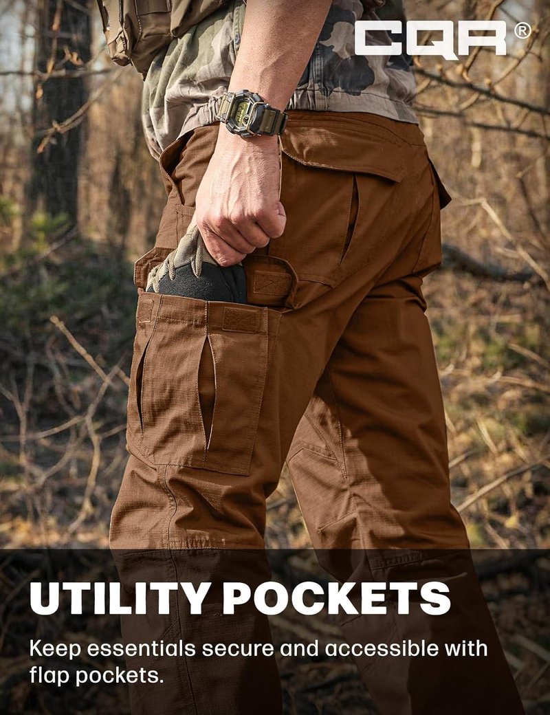CQR Men's Tactical Pants - Lightweight Water-Resistant Cargo Pants for Hiking | EDC Outdoor Apparel