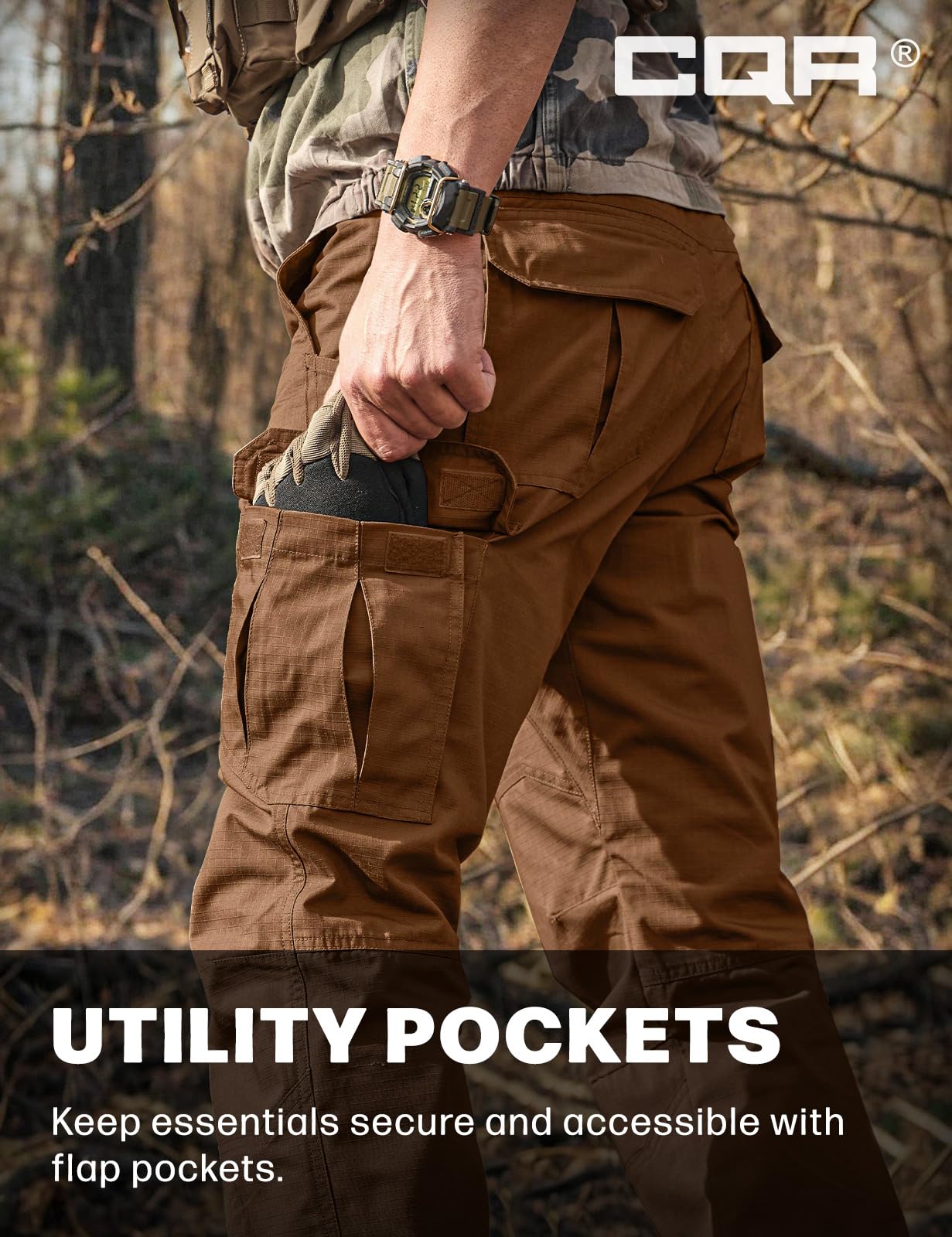 CQR Men's Tactical Pants, Water Resistant Ripstop Cargo Pants, Lightweight EDC Work Hiking Pants, Outdoor Apparel, Raider Copper Brown, 28W x 30L