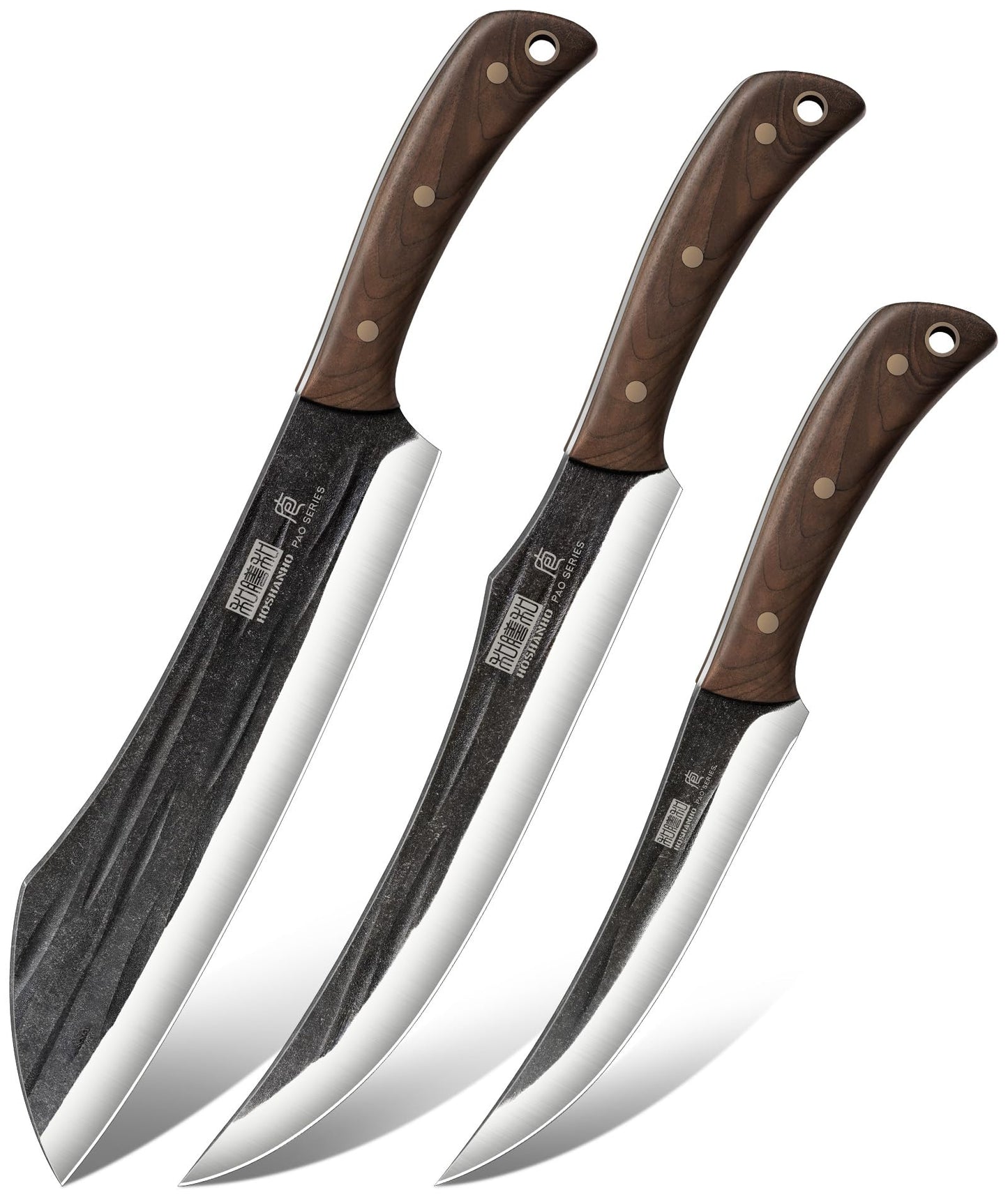 HOSHANHO Butcher Knife Set, 3-Piece Ultra Sharp Kitchen Knife Set, Hand Forged High Carbon Steel Meat Cleaver Knife & Slicing Knives & Boning Knives for Home & Camping & BBQ Gift with Men