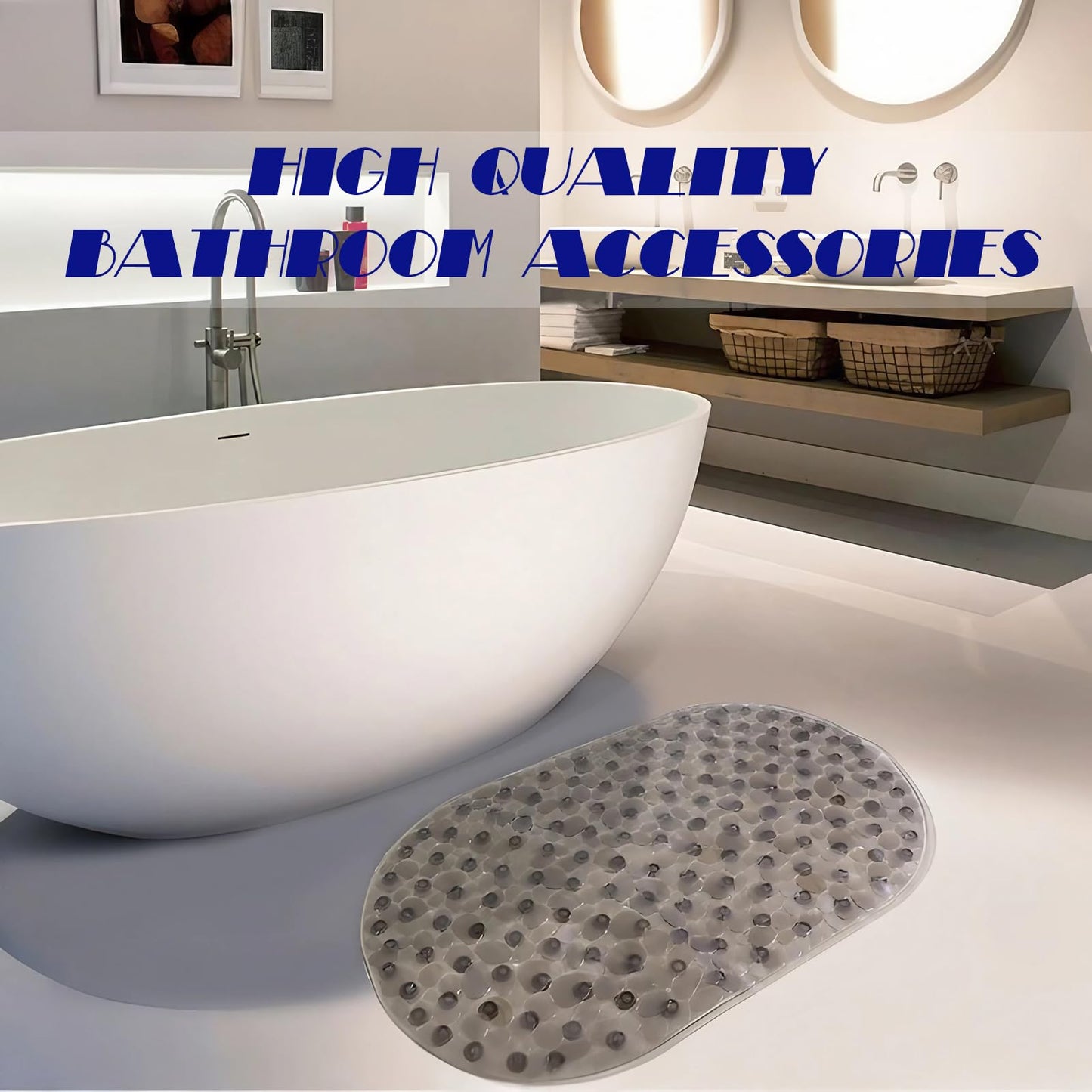 Anti-Slip Bathtub Mats Shower Bathroom Pad Floor Long Mat,Stone Texture Design with Large Suction Cup Bath Tub/Shower Room/Shower Safety Mats,BPA Free for Kids Bath Rugs/Bath Accessories