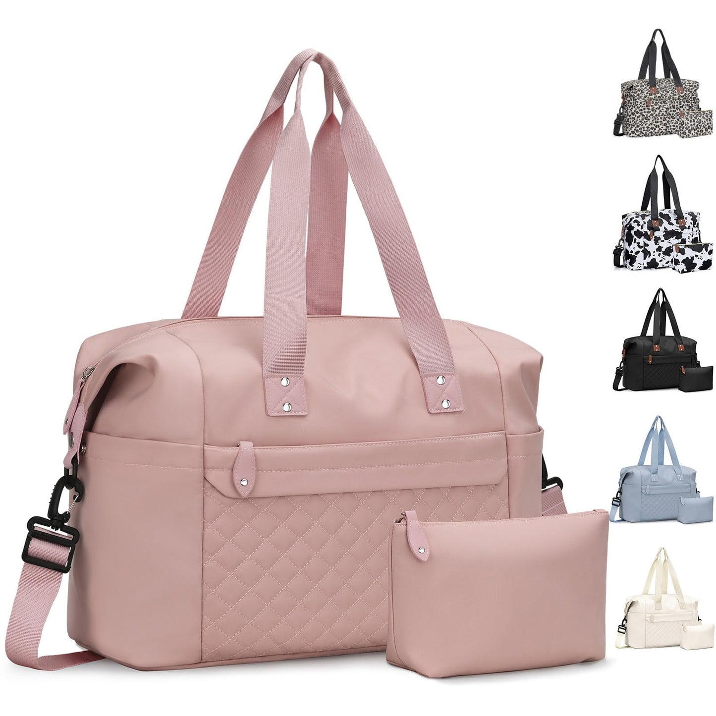 Pritent Travel Duffle Bag, Waterproof Weekender Overnight Hospital Bags for Women Men with Toiletry Bag Lightweight Personal Item Duffle Gym Bag for Travel, Airplanes, Sports(Pink, Medium)