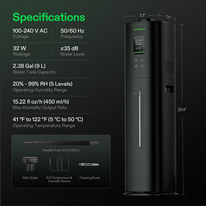 VIVOSUN AeroStream H05 Intelligent Wi-Fi Humidifier, 1.32 Gal / 5 L Humidifier with Temp & Humidity Probe, Smart Remote Control, Designed for Growers