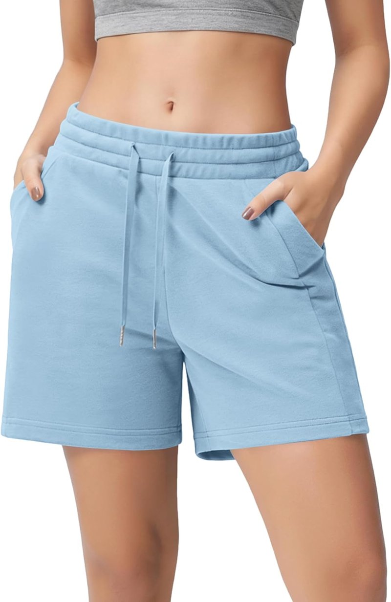 ODODOS Women's High Waist Sweat Shorts - 5" Cotton French Terry Lounge Shorts with Pockets