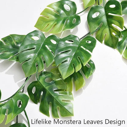 Fielegen 20 LED Monstera Leaf String Lights, Artificial Tropical Palm Leaves Greenery Vines with Lights,Summer Decoration for Hawaiian Jungle Safari Luau Party BBQ Beach Birthday Theme Decor
