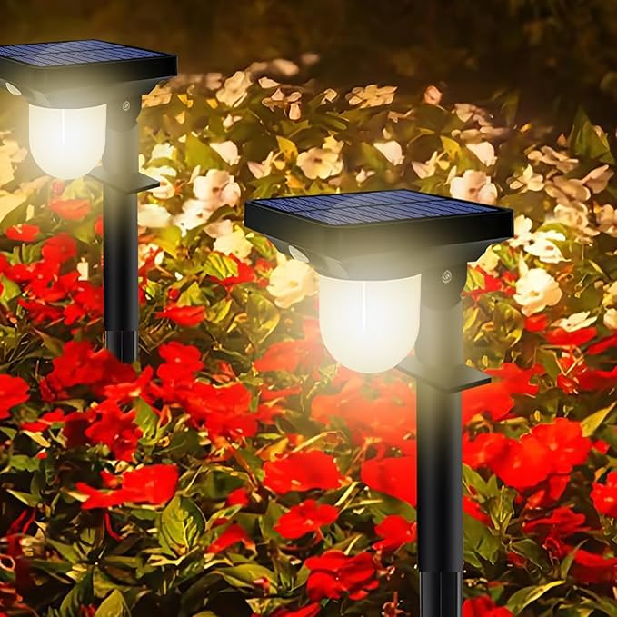 Solar Landscape Spotlight, 4 Pack IP65 Waterproof Outdoor Garden Solar Powered Pathway Light Motion Sensor Path Lighting for Yard, Patio, Pathway