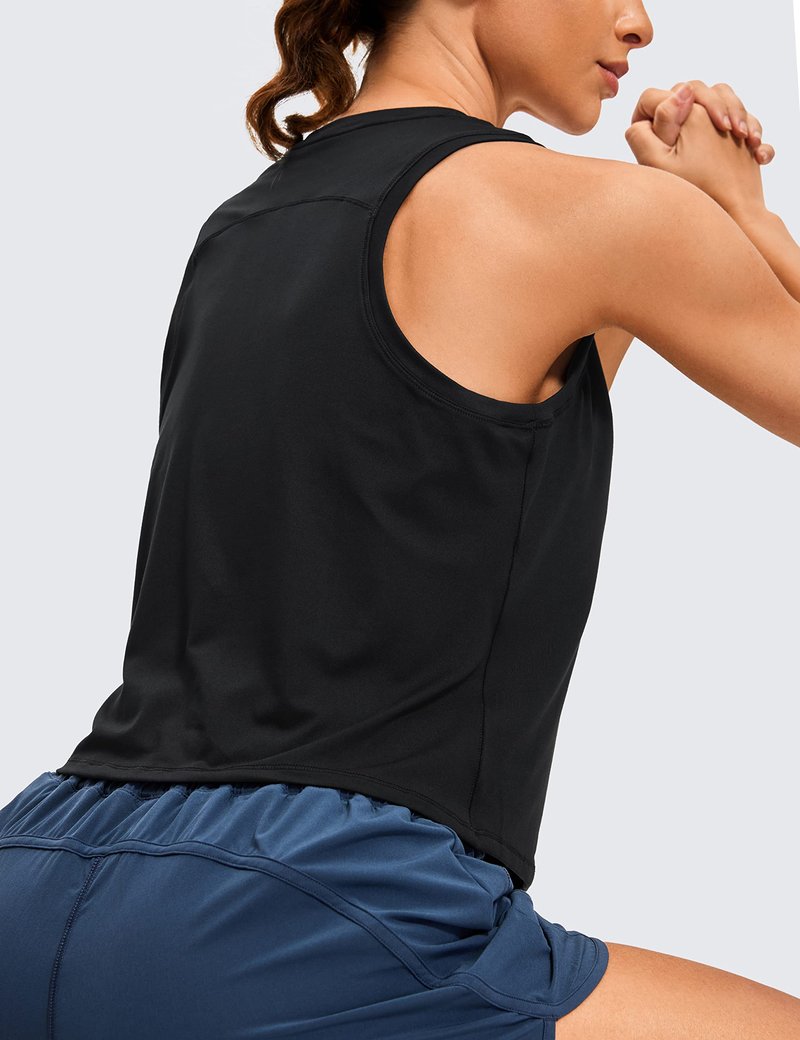 CRZ YOGA Women's Lightweight Racerback Tank Top High Neck Cropped Tank Tops Sleeveless Workout Running Shirts Black X-Large