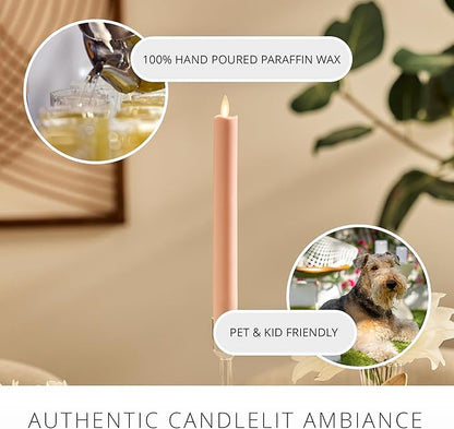 Luminara Flameless Candle Taper (1" x 9.5") Melted Top Real Wax Unscented Remote Ready Timer (Dusky Rose)
