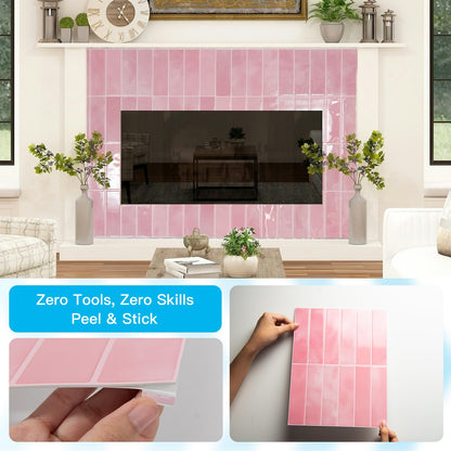 Art3d 11.4 x 9 Inch Heavy-Duty Peel and Stick PVC Backsplash for Home Décor, 10-Pack PVC Wall Tiles for Kitchen Countertop, Pink Marble