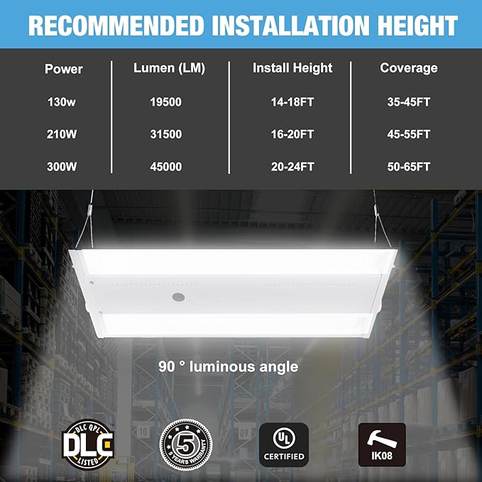 LED Linear High Bay Light 4-Pack, 210W 31500LM 0-10V Dimmable 5000K Daylight, Adjustable High Bay LED Shop Lights Lighting Fixtures for Garage Warehouse Workshop, UL