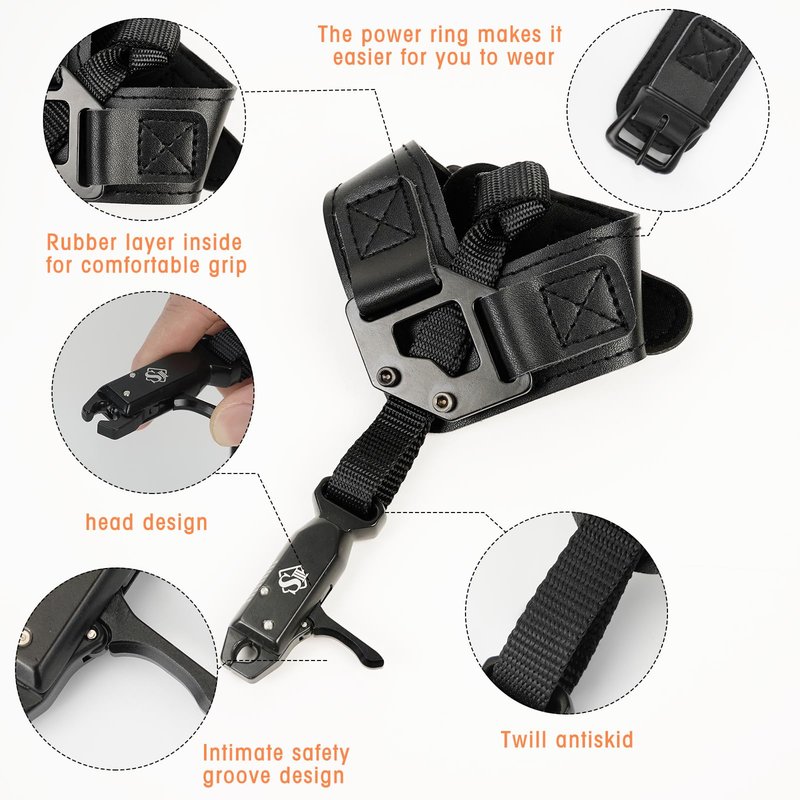 LWANO Archery Compound Bow Release Aids Trigger Adjustable Wristband Release Aids for Adults Youth Kids Hunting Shooting Accessories (Black)
