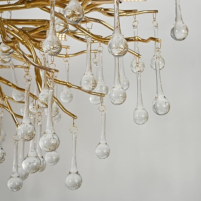 Crystal Chandelier for Dining Room 10-Light Raindrop Chandelier Contemporary Champagn Gold Pendant Light Fixture for Kitchen Island Bar