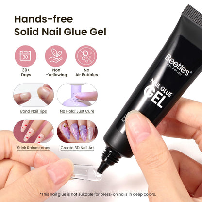 Beetles Gel Nail Kit Short Almond with Nail Dehydrator and Primer, 576Pcs Half Matte Etch-X Gel Nail Tips Solid Nail Glue Mini Nail Lamp Acrylic Nail Tips Easy DIY Nail Extension Set Gift for Women