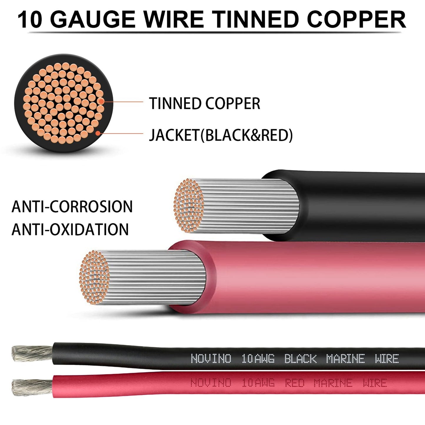 10 Gauge Marine Wire Include 10 AWG 200FT Red & 200FT Black,10 Gauge Marine Grade Wire Tinned Copper Oxygen-Free Boat Electrical Cable for Automotive/RV/Camper/Trailer Outdoor Use