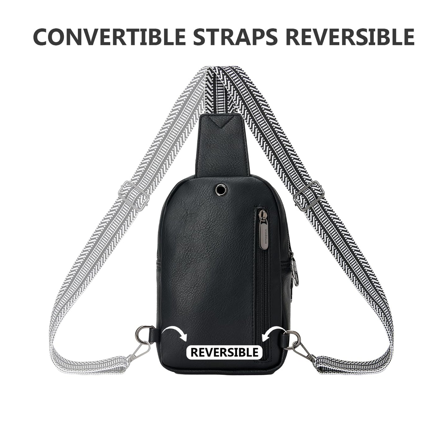 WILLSOLUNA Leather Crossbody Bags for Women Small Sling Bag Anti Theft RFID Chest Purse Fanny Pack for Travel (Black)