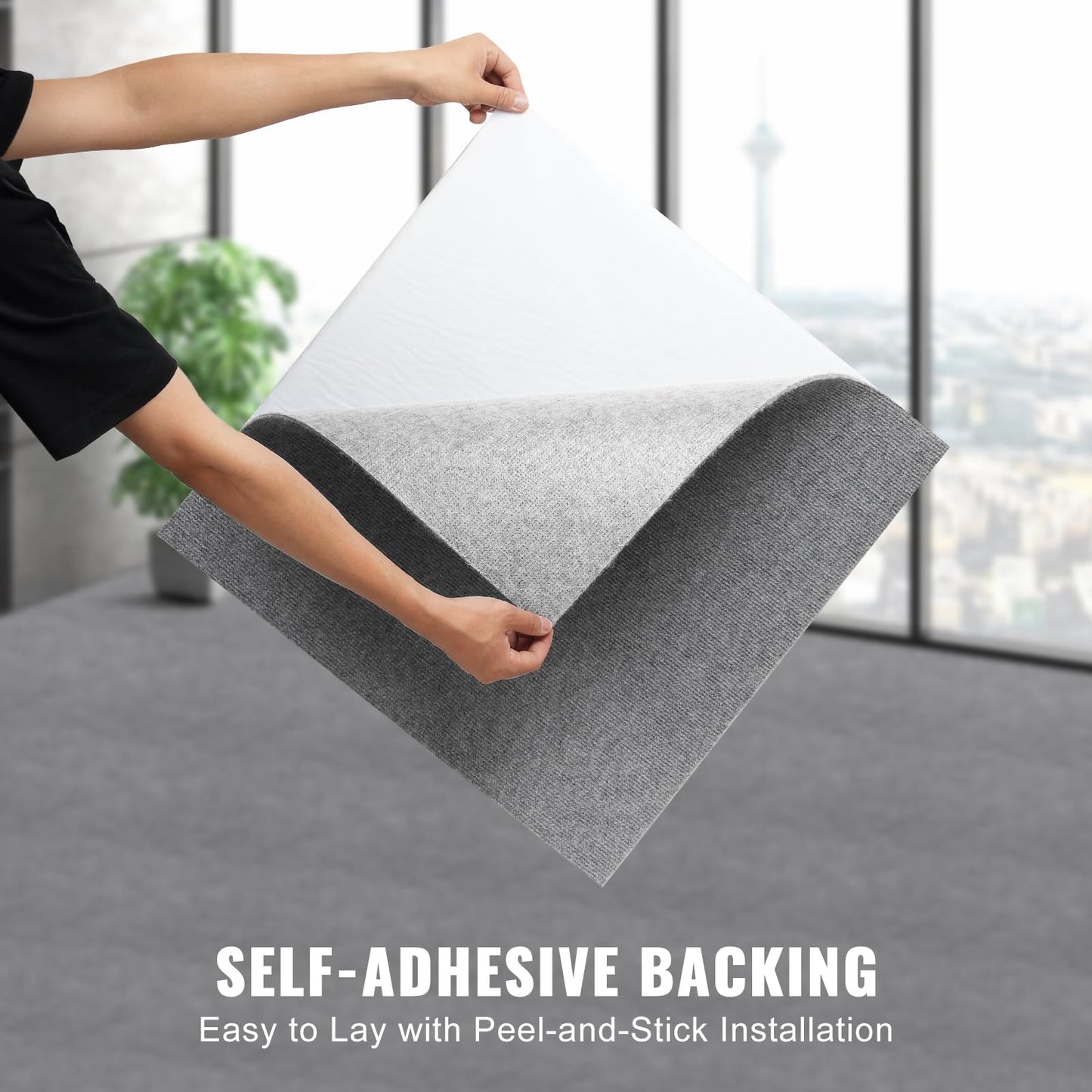 VEVOR 24 x 24 Peel and Stick Carpet Tiles Squares with Self Adhesive & Soft Padded for Indoor Outdoor Kitchen Living Room Bedrooms - Pack of 9/36 sq ft/Light Gray