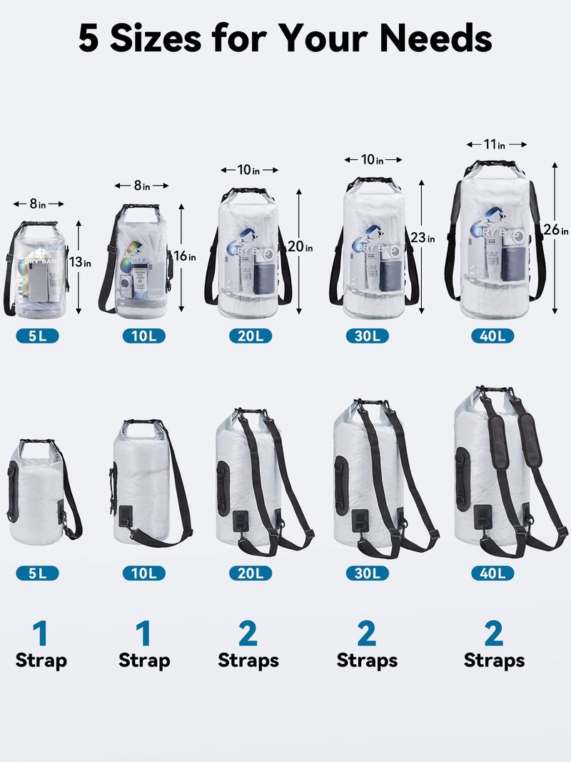 HEETA Dry Bag Waterproof for Women Men, Roll Top Lightweight Dry Storage Bag Backpack with Phone Case for Travel Swimming Boating Kayaking Paddle Board Camping Beach Accessories (White, 20L)