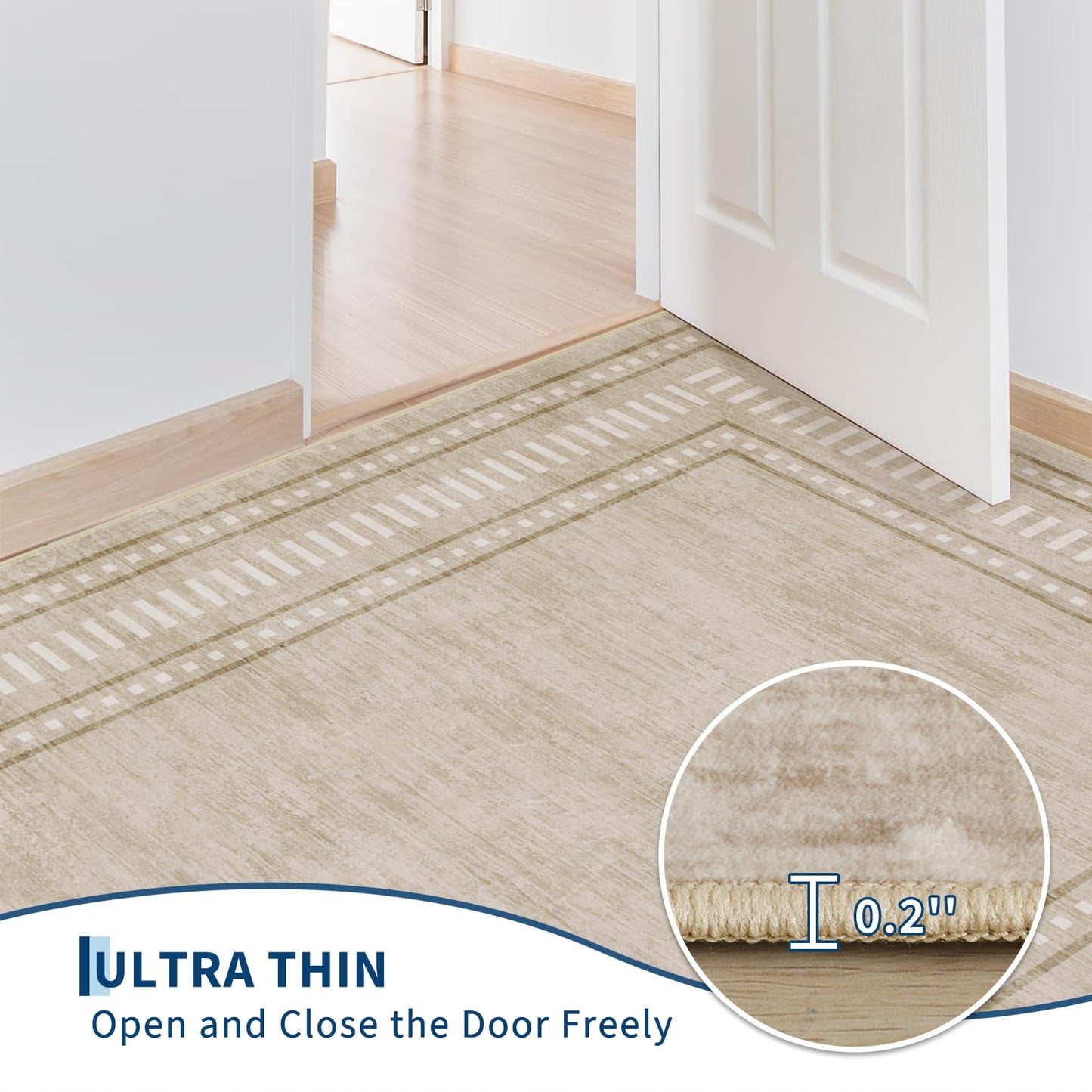 MilleLoom Bordered Area Rug 5x7 Washable Rugs for Living Room Non Slip Soft Rugs Indoor Geometric Floor Cover Non-Shedding Stain-Resistant Carpet for Bedroom Dining Room Office Nursery Dorm Beige