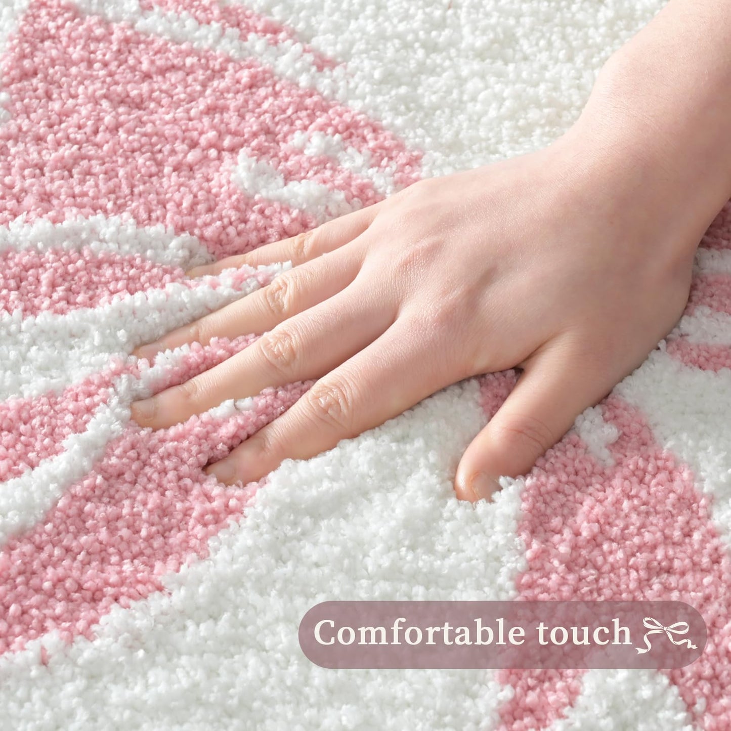 Anybar Bow Bath Mat Pink White Bathroom Rug Cute Scalloped Rugs Non Slip Floor Carpet Microfiber Bathmat Soft Super Absorbent Machine Washable Bathmat for Shower Scallop Bathroom Mats（20x32 inch）