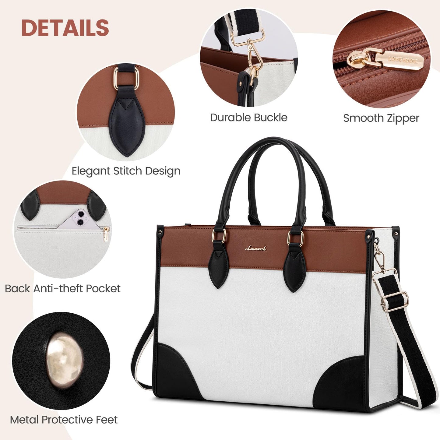 LOVEVOOK Laptop Bag for Women 15.6 lnch,Waterproof Laptops Tote Bags for Womens,Professional Work Bags for Women with Cup Holder,Large Laptop Purse Computer Briefcase Office Teacher Clutch Bag,2 PCS