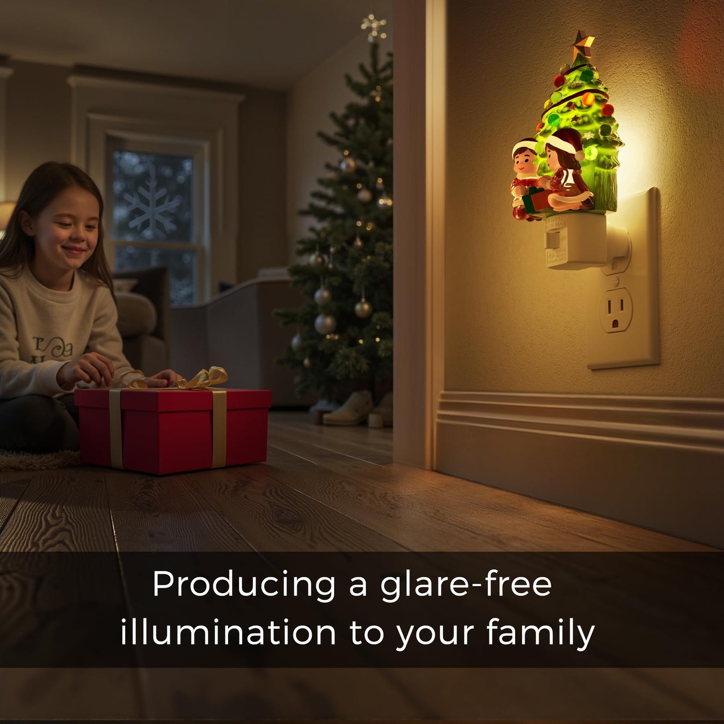 L LOHAS Christmas Tree & Snowman Night Light, 3000K Warm White Plug-in Resin Nightlight with 360° Rotatable Plug, Holiday Home & Kids Room Decor, 1 Pack