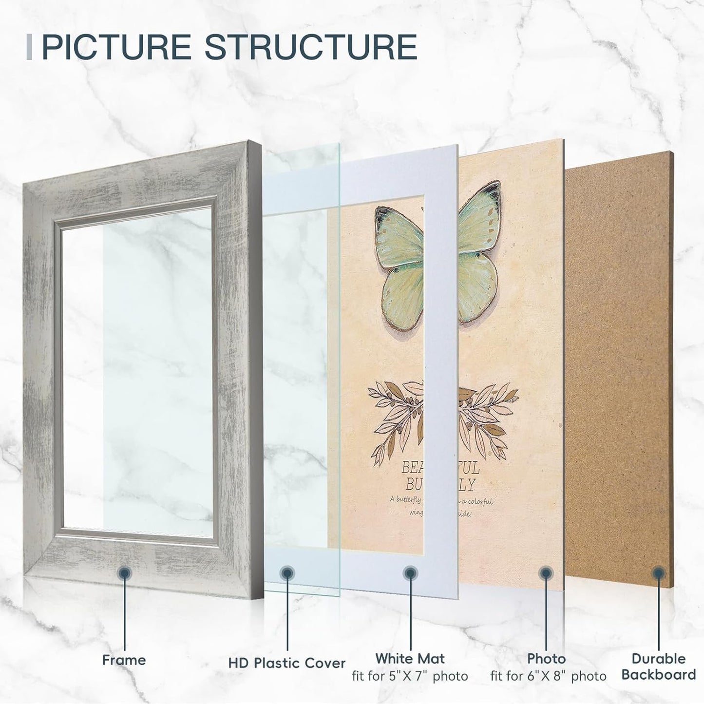 XUANLUO 6x8 Picture Frames Set of 4 Rustic Retro Photo Frame with HD Plastic Cover for Wall Mount and Tabletop Display Family Friends Wedding Gift