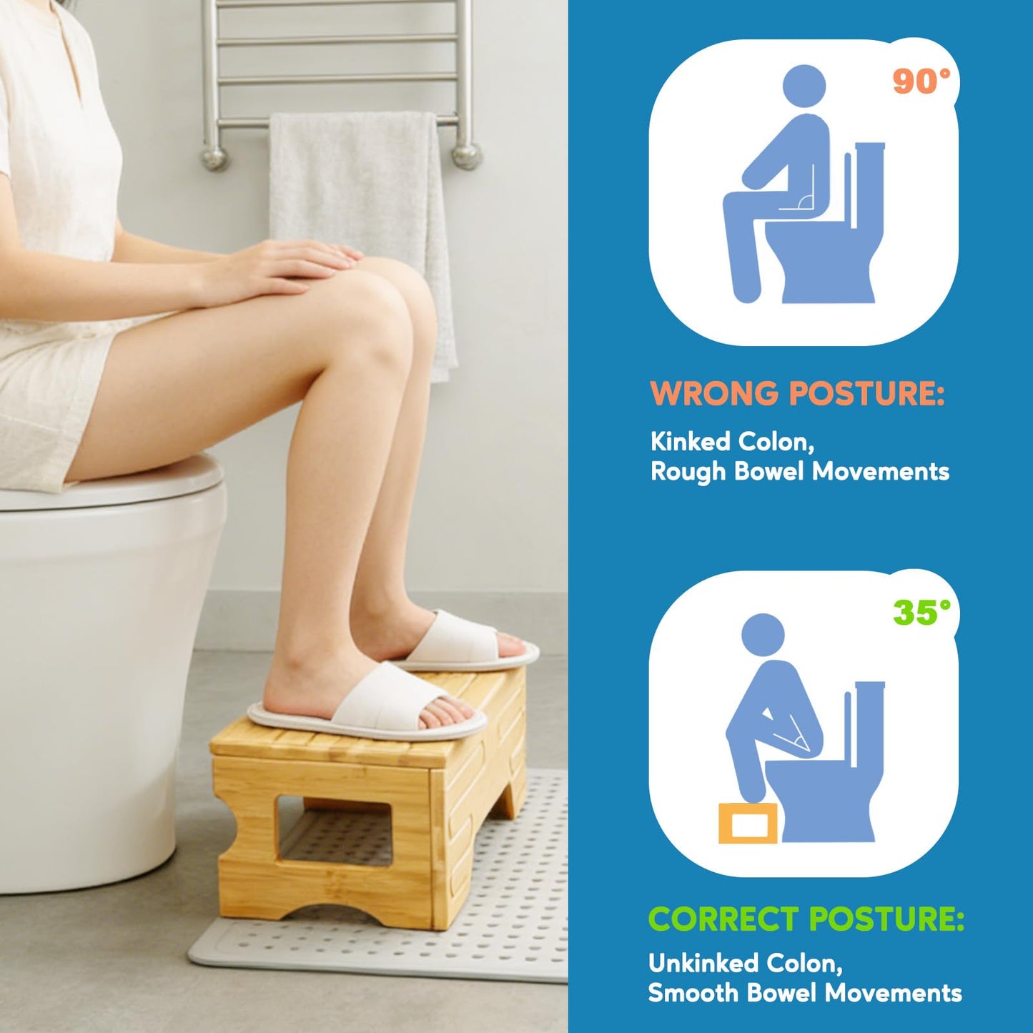 Foldable Toilet Stool–Squat Stool for Bathroom,Bamboo Potty Stool for Toddler,Teens & Adults,Adjustable 7" & 9" Heights Flip Design,Compact Space-Saving Poop Stool for Small Bathroom (Natural Color)