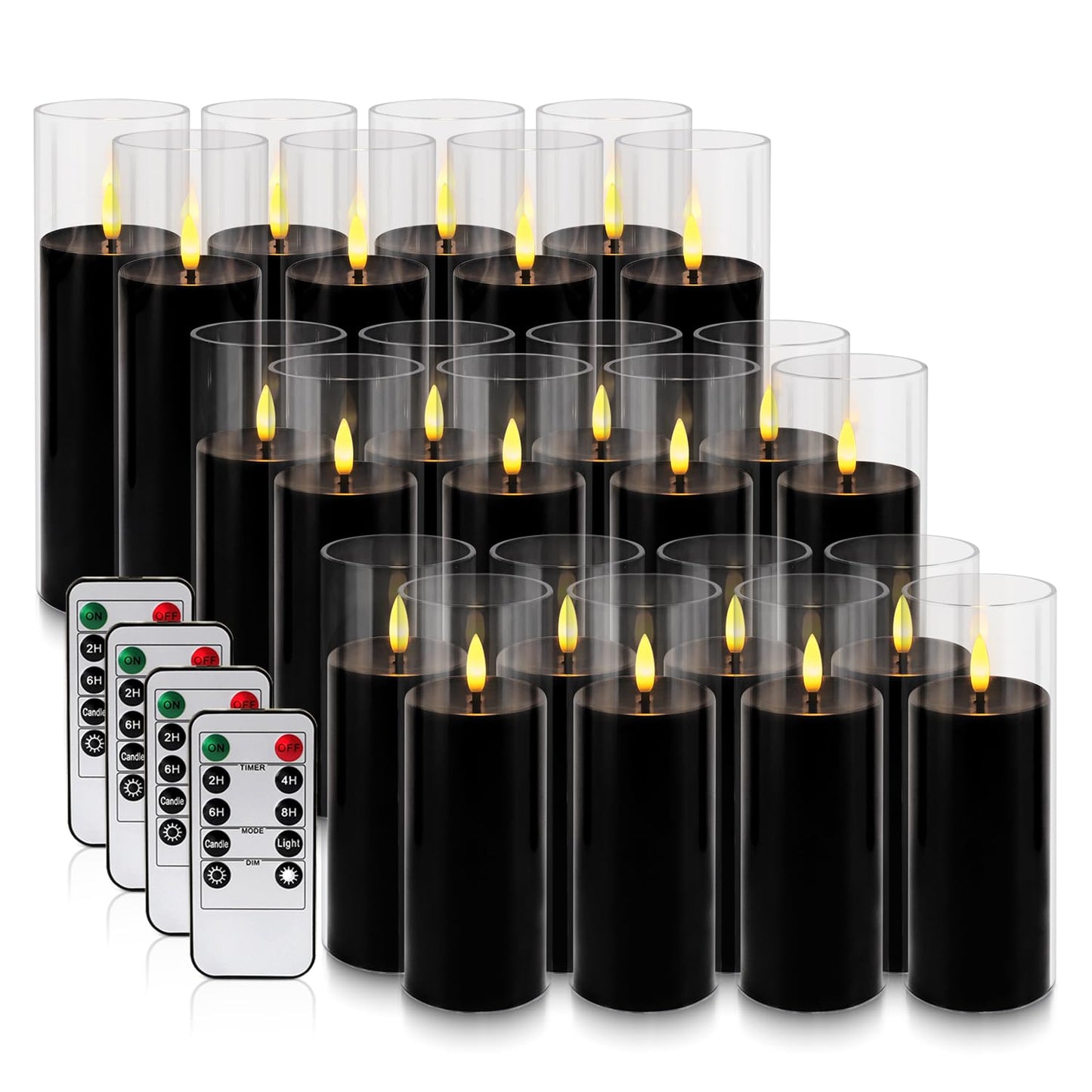 Grcdoyvl 24-Pack Black Flameless LED Candles for Daily Home & Christmas Decor - Realistic Flickering Black Acrylic Pillars with Remote Timer, Perfect for Dining Table, Bedroom, Winter Mantel, Weddings
