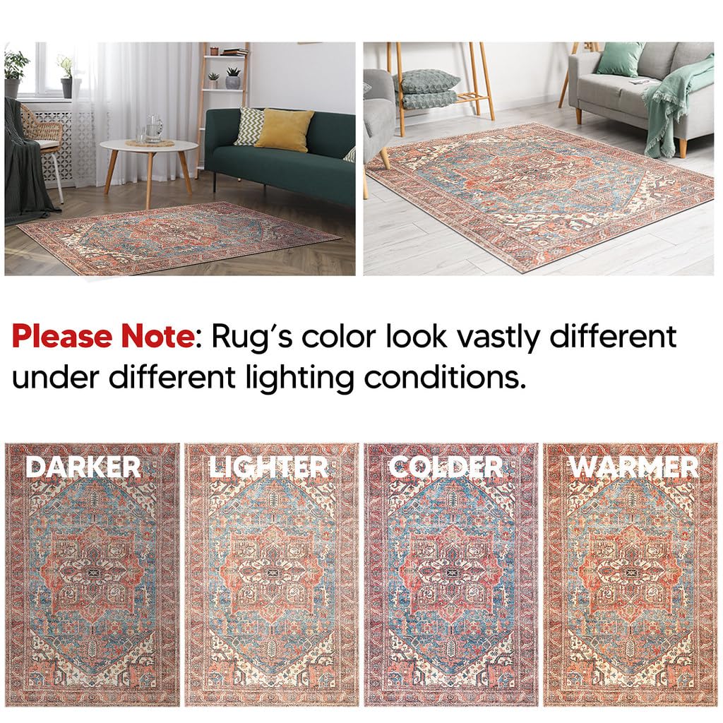 Keen Home Design 5x7 Rug - Machine Washable Area Rug with Non-Slip Backing, Ideal for Living Room, Dining Room, Bedroom - Vintage, Easy Clean, Durable, Low Pile Rug - (5' x 7')