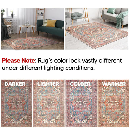 Keen Home Design 5x7 Rug - Machine Washable Area Rug with Non-Slip Backing, Ideal for Living Room, Dining Room, Bedroom - Vintage, Easy Clean, Durable, Low Pile Rug - (5' x 7')