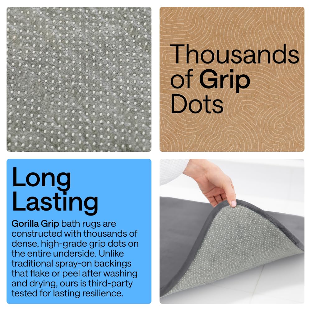 GORILLA GRIP® Memory Foam Bath Rugs, Soft Absorbent Velvet Bathroom Mats, Durable Dots on Underside, Machine Washable Bathmat, Carpet Rug Room Decor for Shower Floor, 24x17 Mat, Graphite Gray