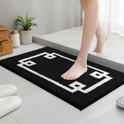 HOMEIDEAS 2 Piece Bathroom Rug Set, Ultra Soft Microfiber Bath Mats, Absorbent Non Slip Washable Rugs for Bathroom, Shower & Tub (Black, 16"x24"+20"x32")