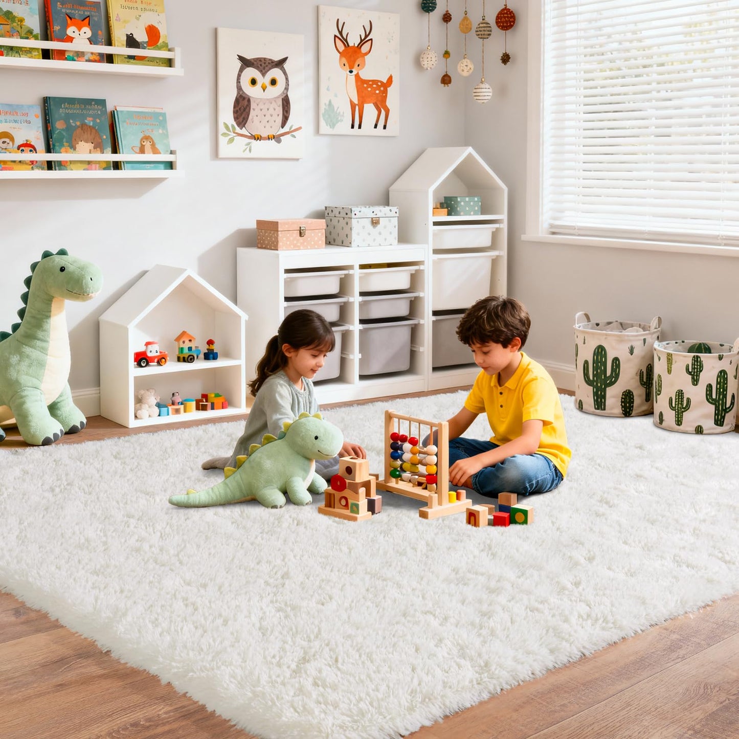 PIPABOBO Cream White 10x14 Rugs for Living Room, Ultra Soft Fluffy Area Rug for Bedroom, Large Furry Shaggy Floor Carpet Non-Slip for Nursery Kids Room Dorm Home Decor
