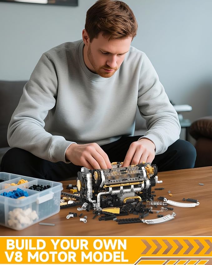 Karei V8 Engine Building Set V8 Engine Model Kit That Run with Manual &amp Electric Dual Working Modes V8 Building Motor Kit Runs 2 Directions and 2 Speeds STEM Toys Gifts for 14+ and Adult (1065