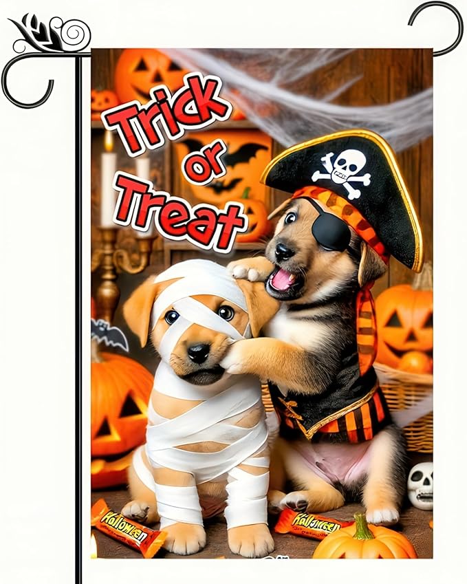 Halloween Garden Flag 12x18 Inch Double Sided Halloween Dog Decoration Home, Yard, Lawn, Porch Decor, Outside Fall Decor